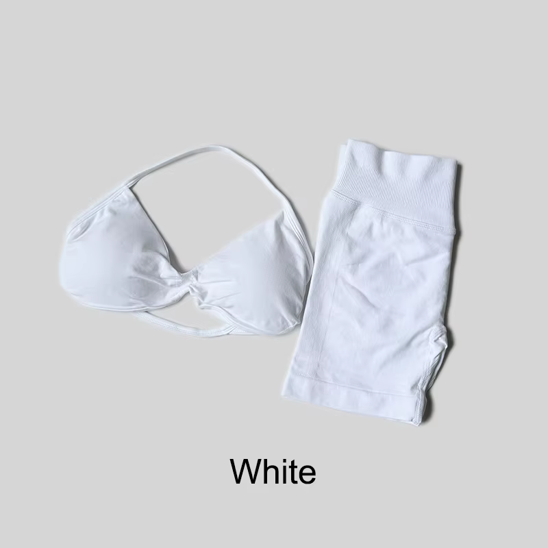 Ensemble de Yoga pour femmes, Fitness, gymnastique, couleur unie, taille haute, pêche, Legging court