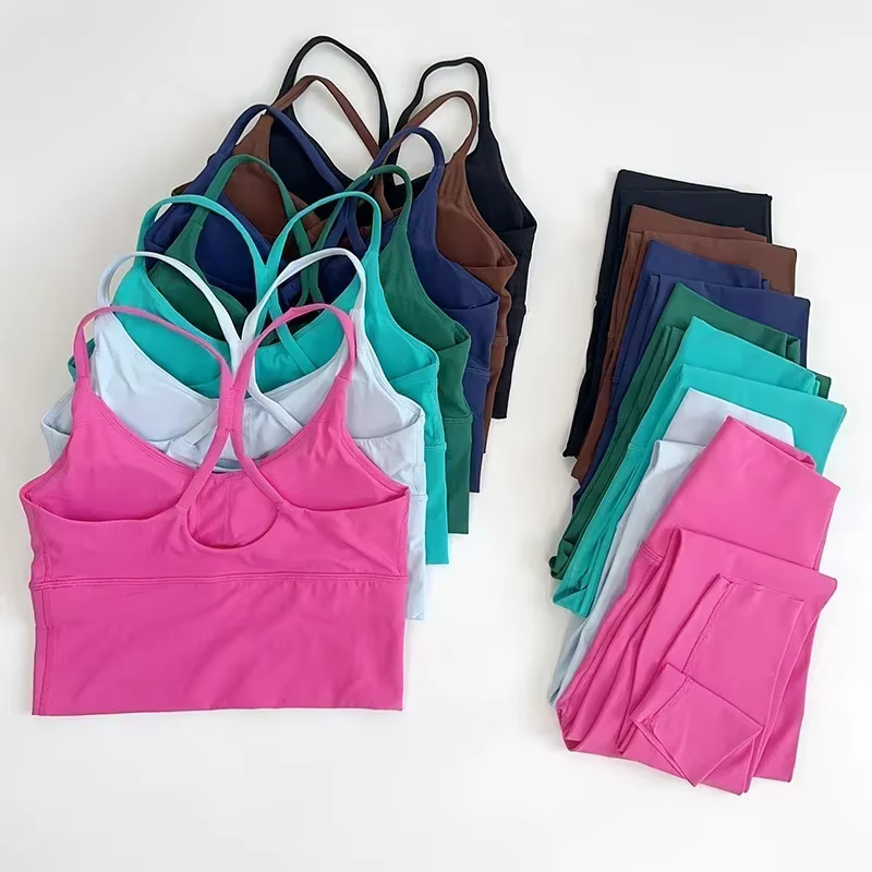 Leggings taille haute de yoga, ensemble de 2 pièces, combinaisons de fitness sexy, dos croisé, élast