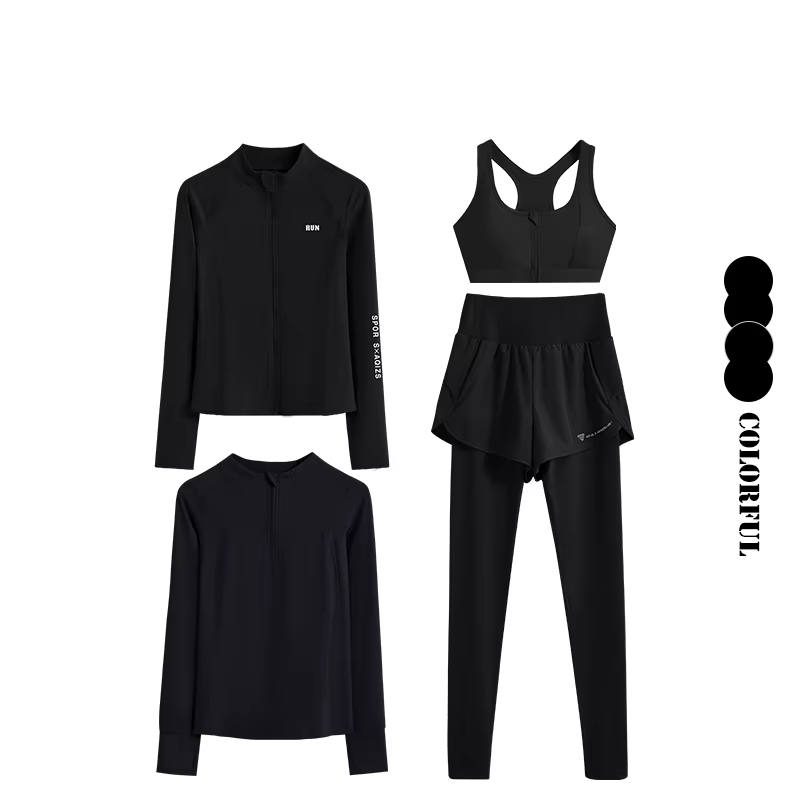 DRUR-Ensemble de 4 pièces de yoga pour femme, soutien-gorge de sport, leggings et vestes taille haut