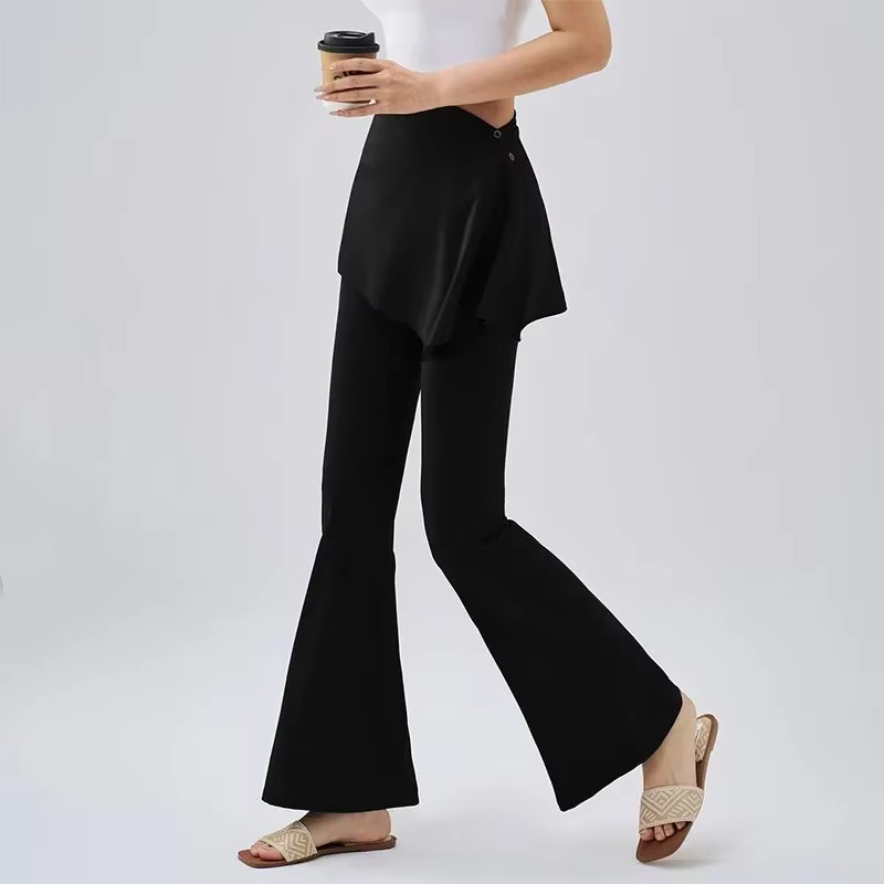 Leggings de sport taille haute pour femme, coupe ajustée, effet deux-pièces, avec jupes micro-évasée
