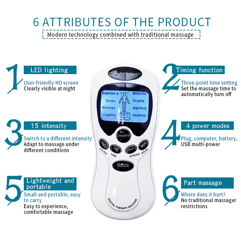 Instrument de Massage électrique Tens à double sortie, stimulateur musculaire EMS électrique, masseu