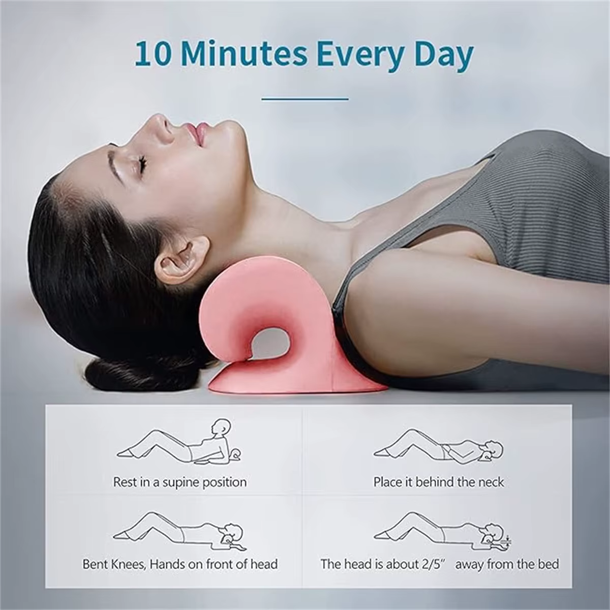 Oreiller relaxant pour le cou et les épaules en forme de C, dispositif de traction cervicale pour le