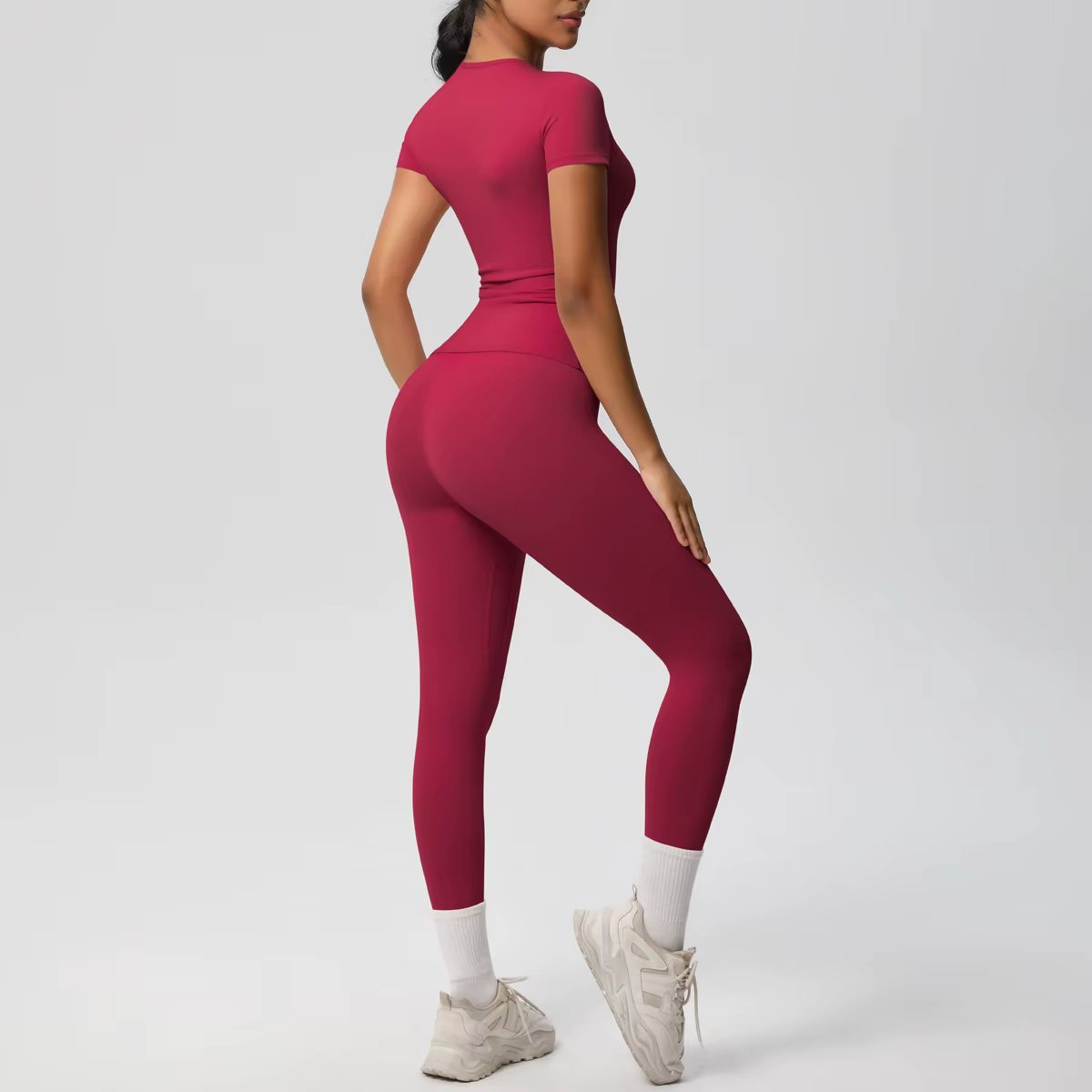 Femmes 2 pièces Patchwork Sport Yoga costume Gym Sport culture hauts Sexy moulante haut tubulaire en