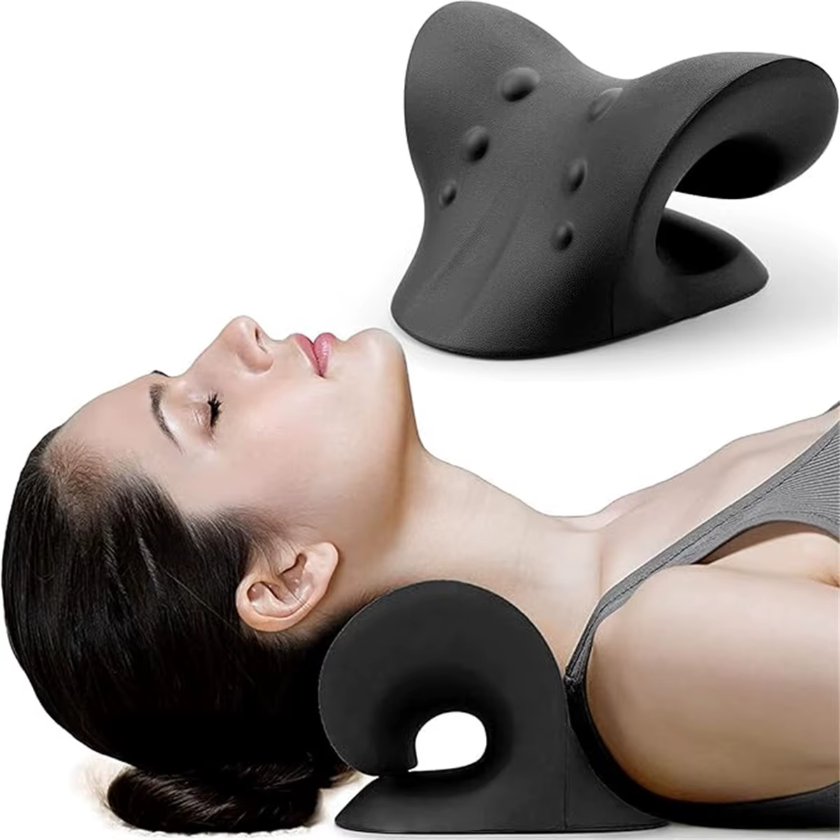 Oreiller relaxant pour le cou et les épaules en forme de C, dispositif de traction cervicale pour le