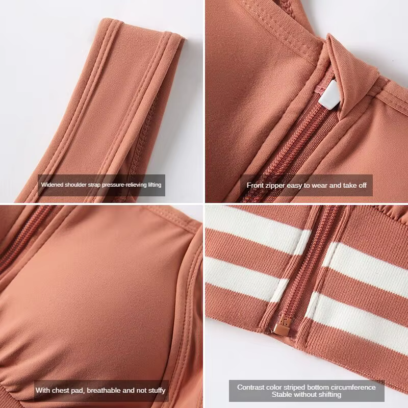 Soutien-gorge de sport avec fermeture éclair sur le devant pour femmes, couverture complète, amovibl