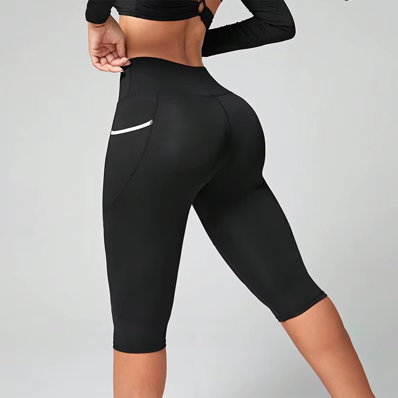 Pantalons de yoga taille haute Leggings capri avec poches pour femmes Leggings capri d'entraînement