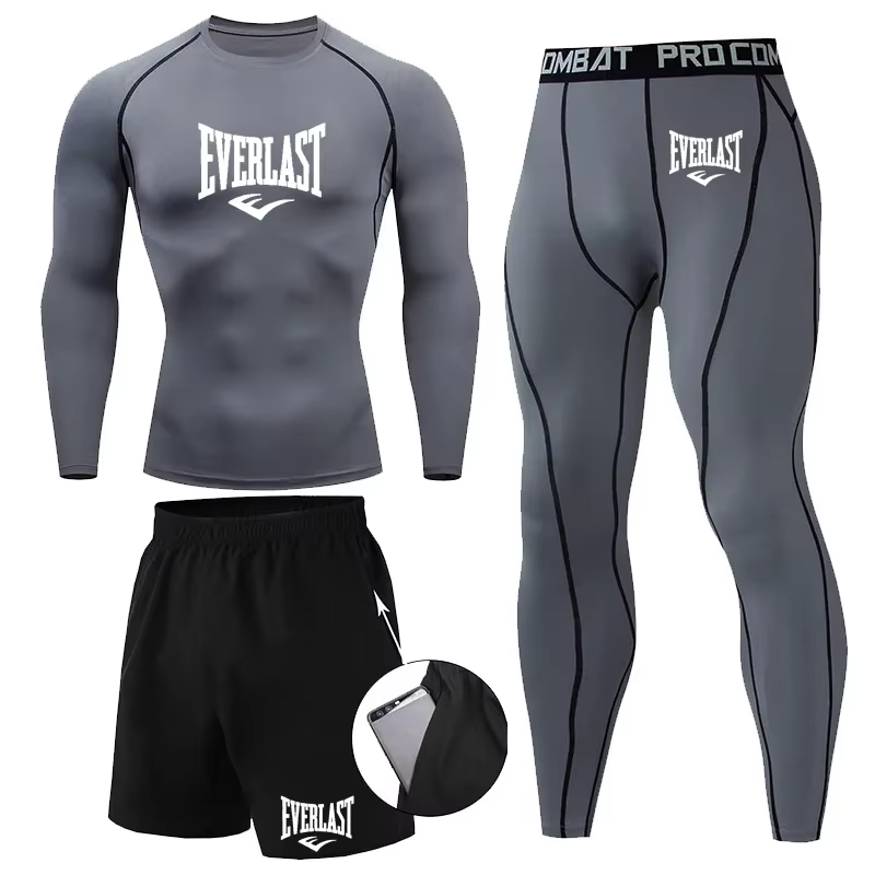 EVER/LAST noir hommes costumes chemises de Compression Leggings élasticité Fitness gymnase course re