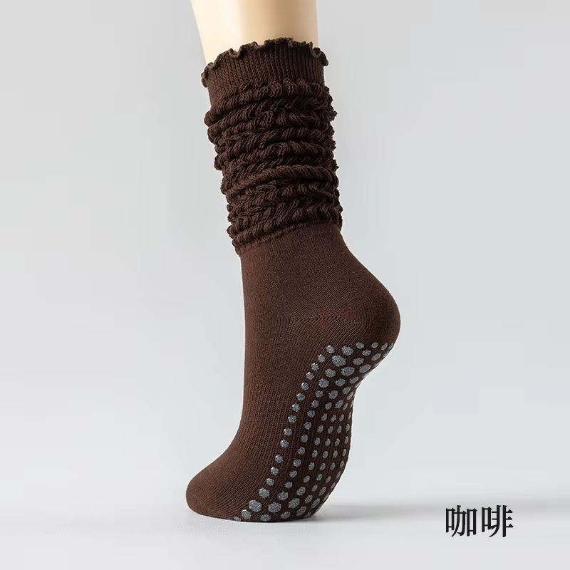 Chaussettes de yoga en pur coton avec bordure en grain de bois, antidérapantes, pour Pilates, chauss