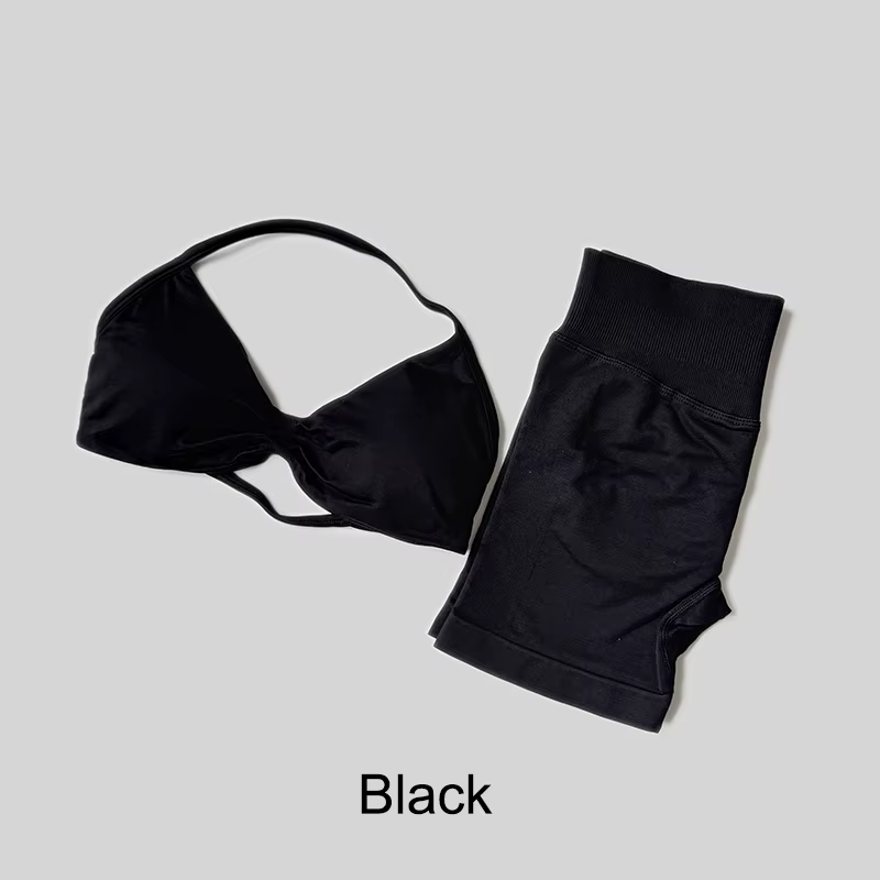 Ensemble de Yoga pour femmes, Fitness, gymnastique, couleur unie, taille haute, pêche, Legging court