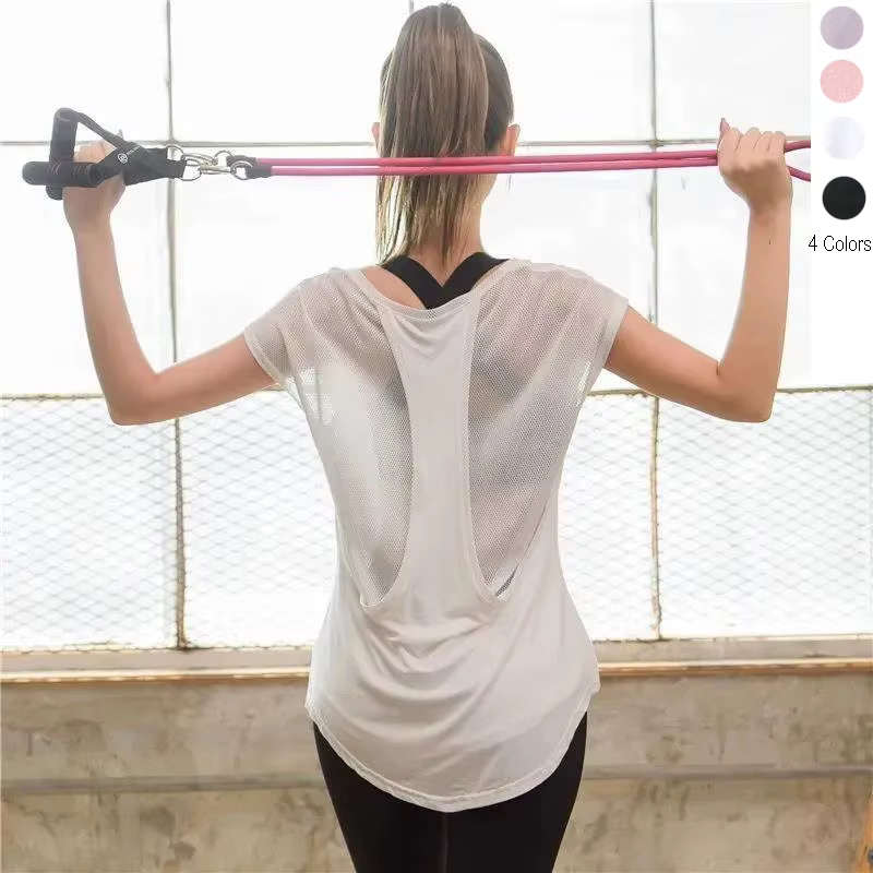 T-shirt de sport à manches courtes pour femme, fitness, entraînement en Y, exercice, gym, musculatio