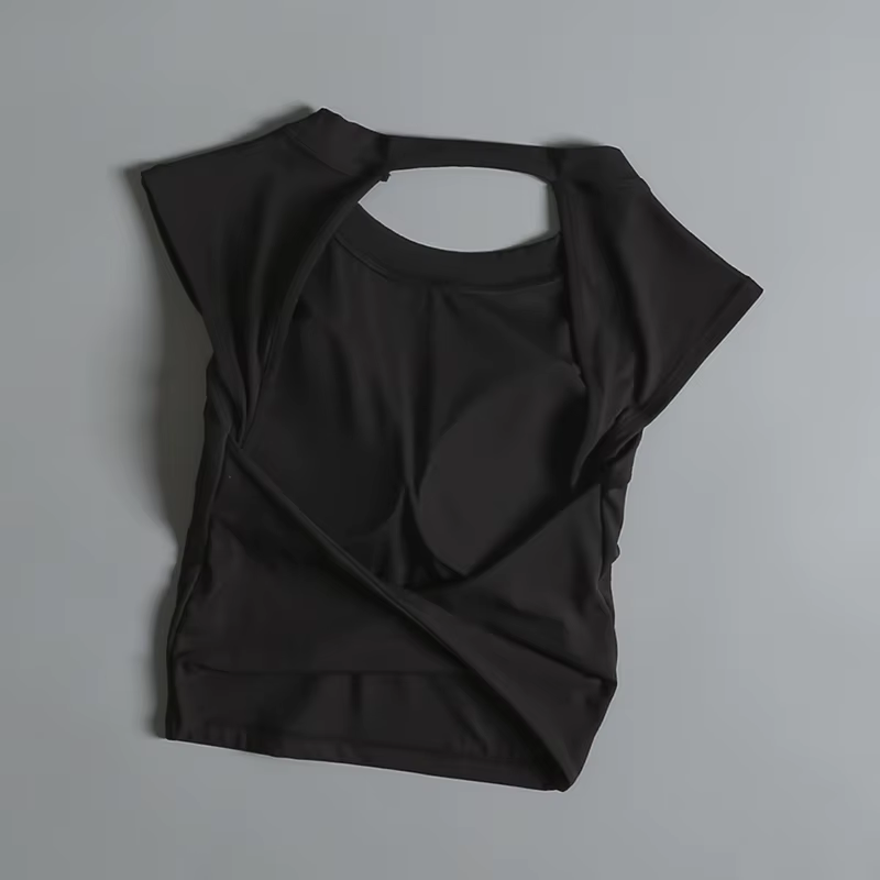 Costume de Yoga haut de sport pour femmes avec coussin de poitrine, T-shirt Sexy à manches courtes,