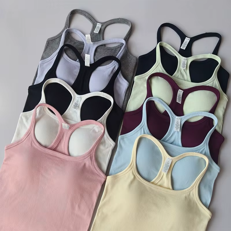 Débardeur de Yoga côtelé sans manches pour femmes, débardeur de gymnastique, Push Up, gilet de Sport