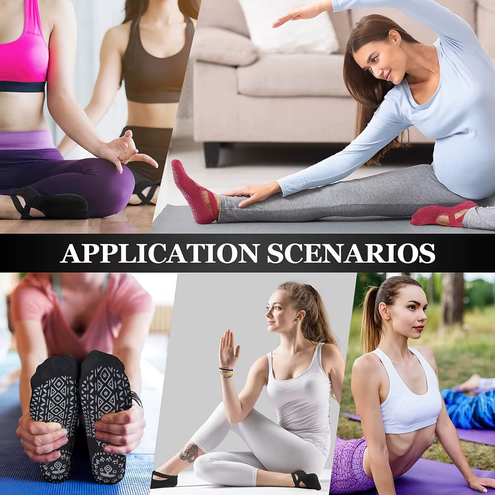 6 paires de chaussettes de Yoga pour femmes chaussettes de Barre antidérapantes avec sangles chausse