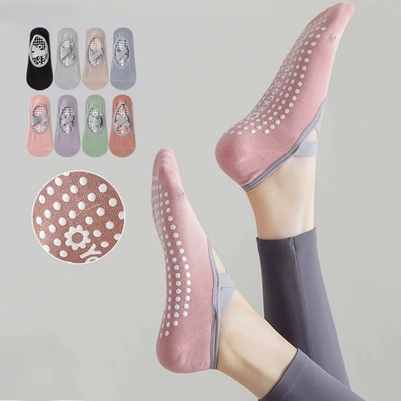 Chaussettes de Yoga respirantes à fond de serviette pour femmes, chaussettes de Pilates à bandes ant