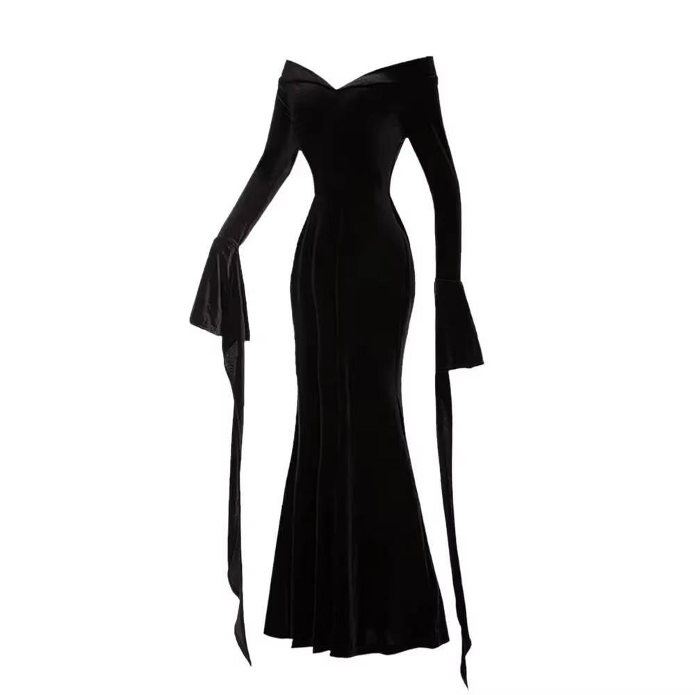 Nouveau The Addams Cosplay famille mercredi Addams Costume Halloween robe noire tache blanche pour l
