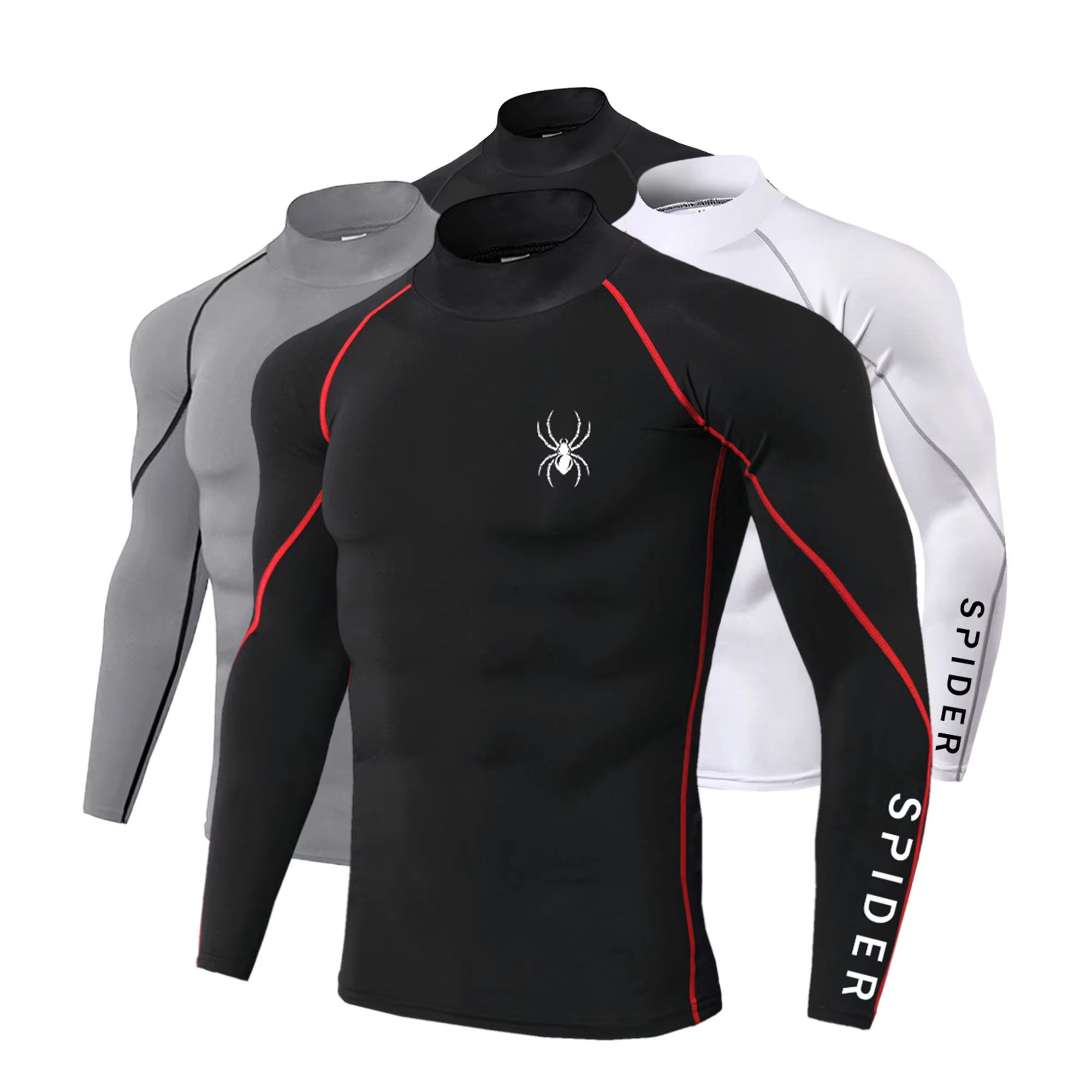 T-shirts de course à manches longues pour hommes, chemises de Sport à Compression, impression araign