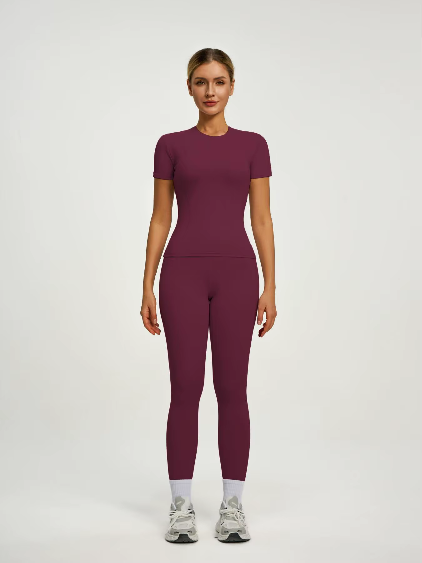 Ensemble sportif à manches courtes pour femmes, ensemble pantalon de Yoga et T-Shirt taille haute, i