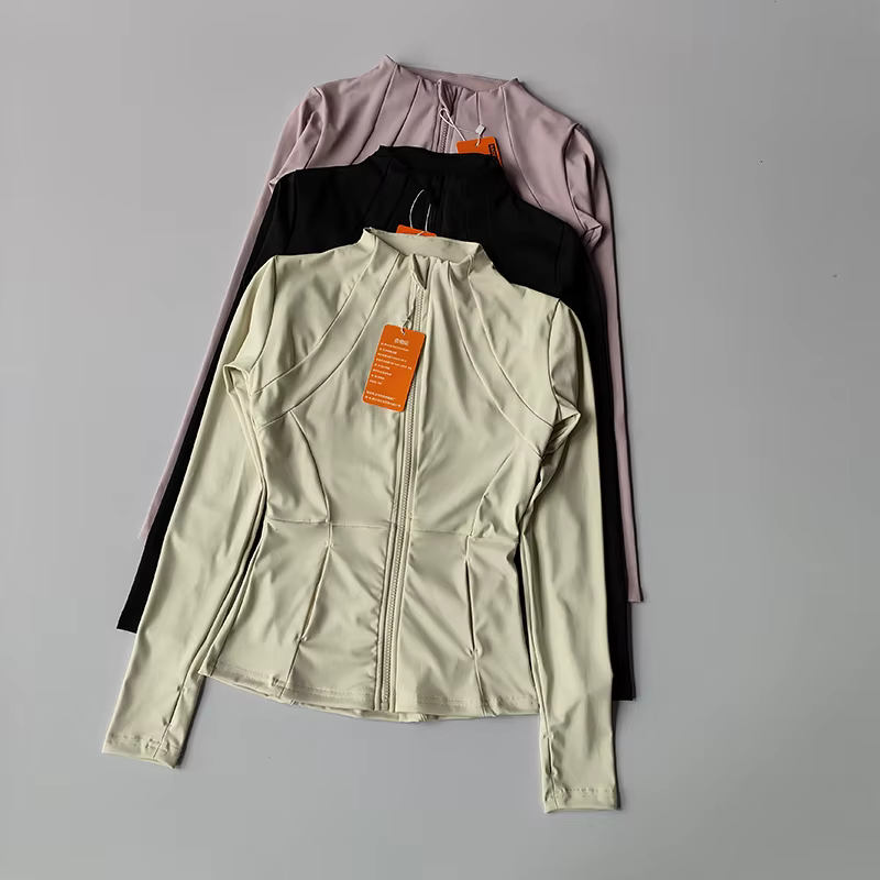 Veste de sport pour femmes, fermeture éclair, Fitness, Yoga, chemise d'entraînement, manteaux de cou