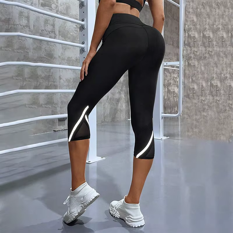 Pantalon de Yoga taille haute en maille, Leggings Capri pour femmes, contrôle du ventre, entraînemen