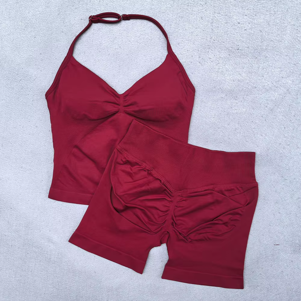 Ensemble de Yoga 2 pièces pour femmes, débardeur à bretelles réglable sans couture, short de sport f