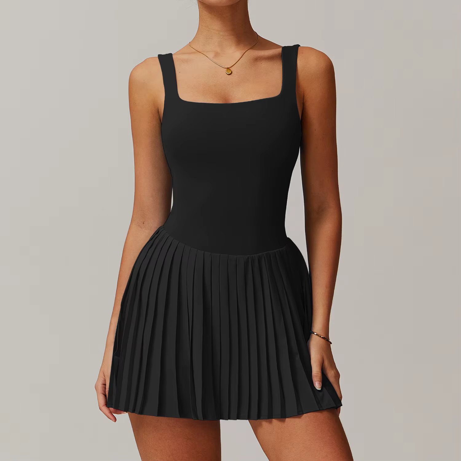 Combinaison de yoga anti-absorbe ouissement pour femme, jupe de tennis, robe de sport plissée à poch