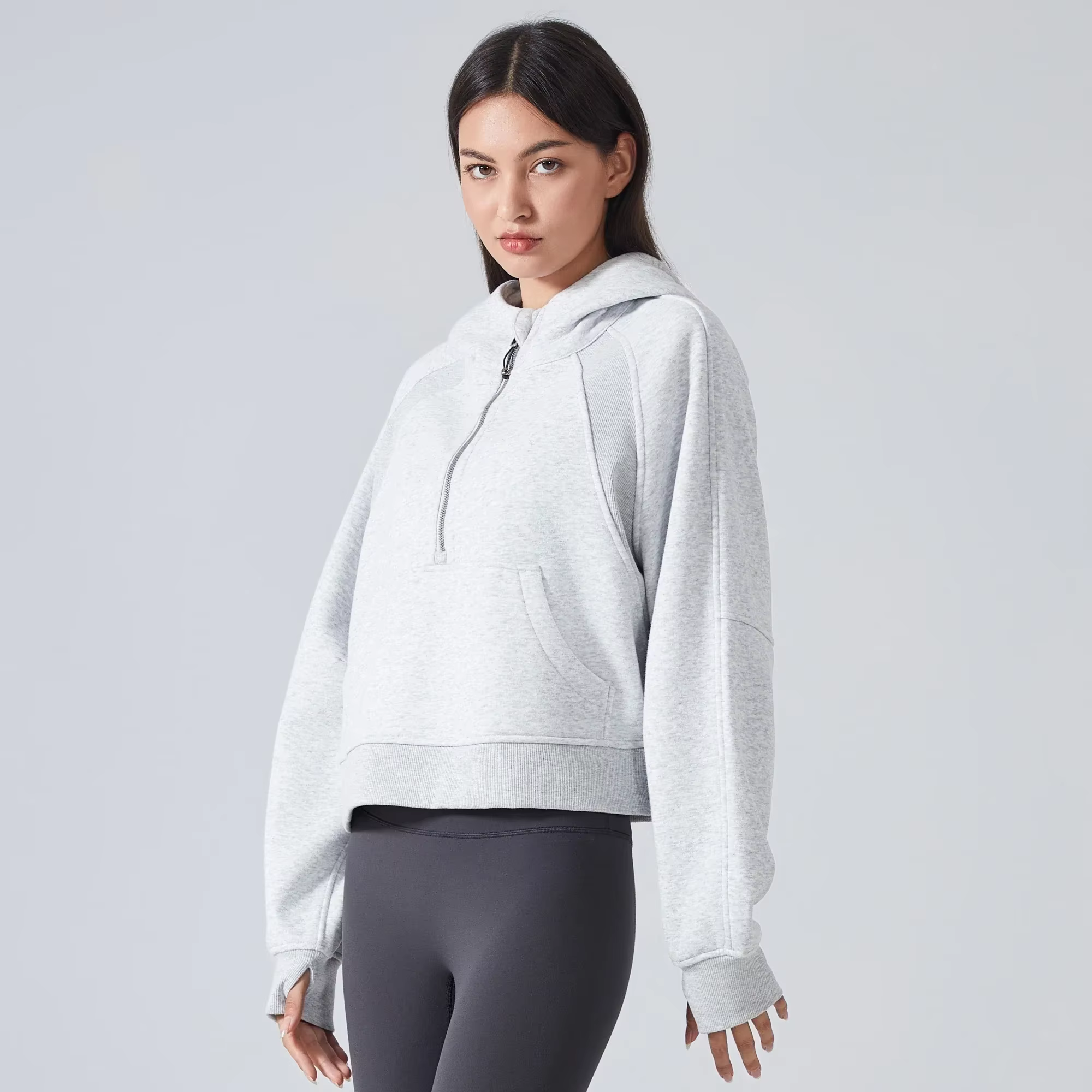 Sweats à capuche demi-zip Smile pour femmes, sweat-shirt chaud, veste de sport avec trou pour les po