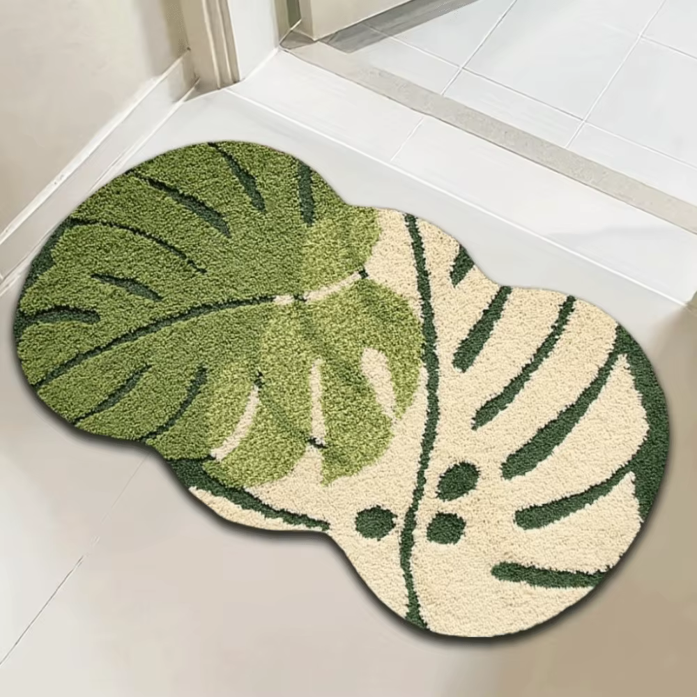 Tapis de sol de salle de bain en forme de feuille, en TPR, antidérapant, épaissi, absorbant l'eau, m