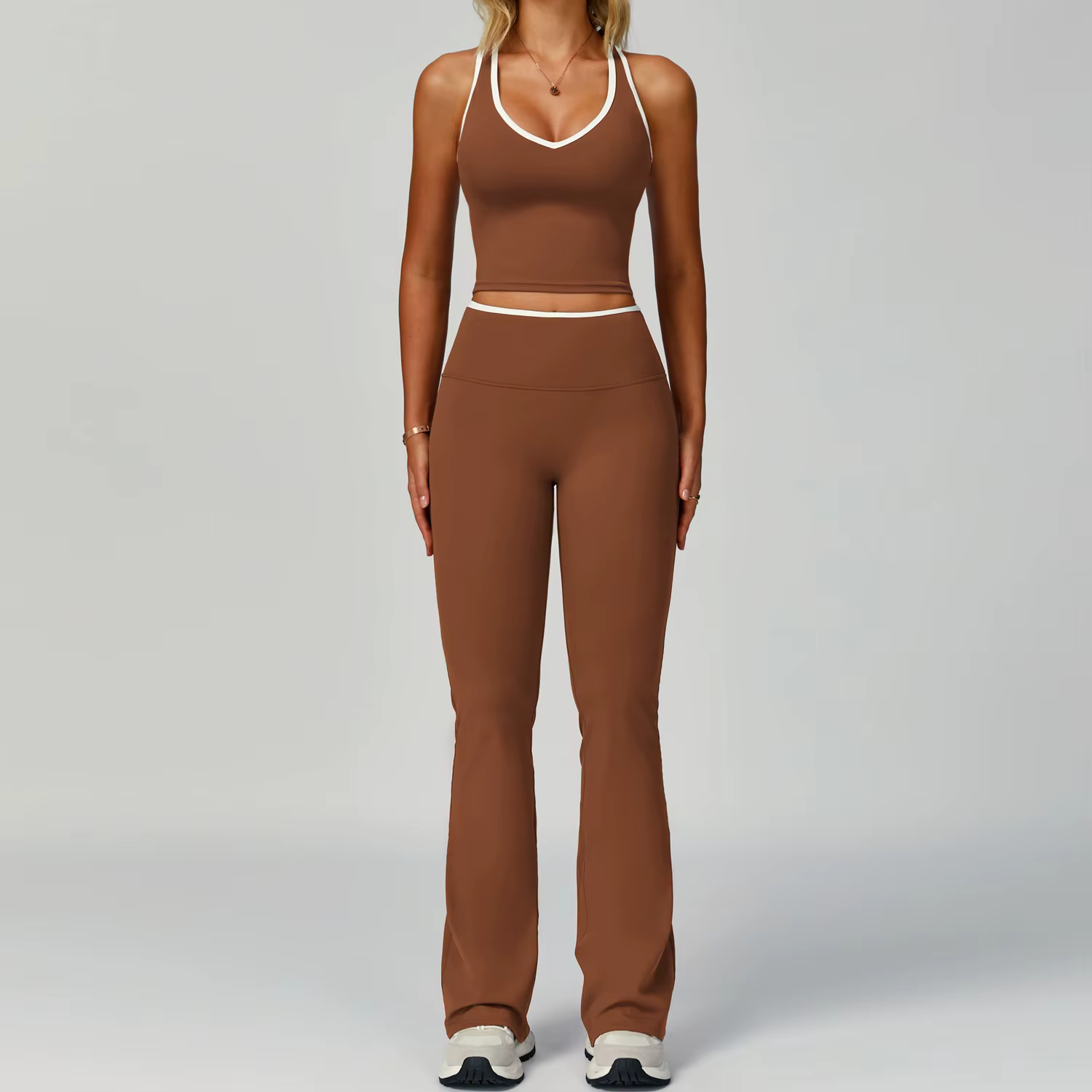 Ensemble de Yoga 2 pièces pour femmes, vêtements de sport, bloc de couleurs, combinaisons de sport,