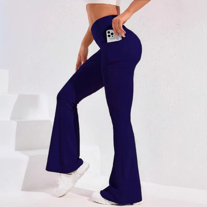  Pantalon de Yoga taille haute évasé pour femmes, avec poche, Push-Up, collants de course, jambes