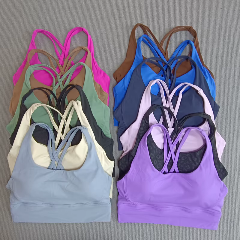 Soutien-gorge de sport de Yoga couleur unie pour femmes, soutien-gorge de sport doux à dos croisé, e