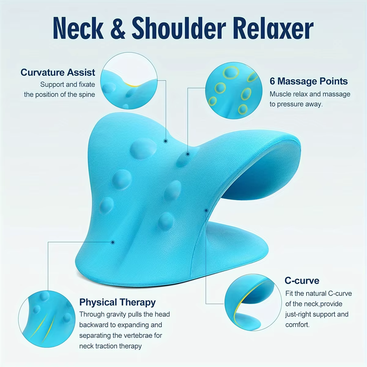 Oreiller relaxant pour le cou et les épaules en forme de C, dispositif de traction cervicale pour le