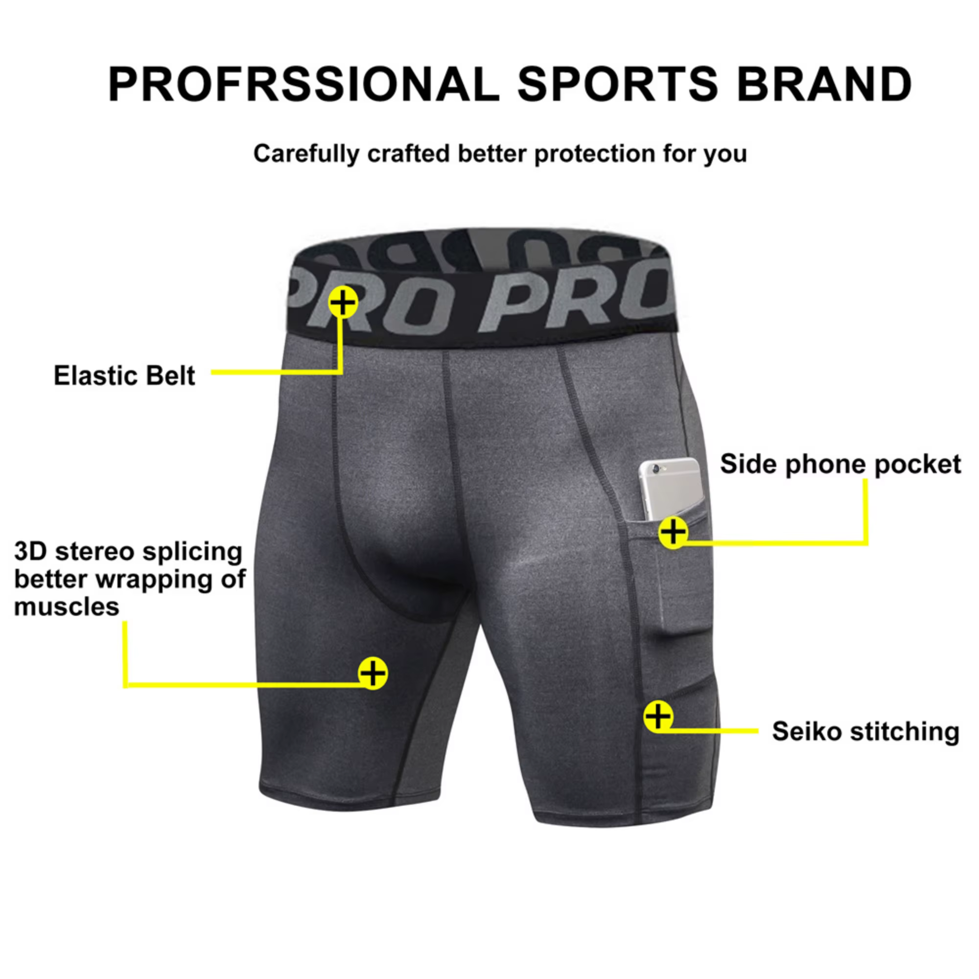 Shorts de compression pour hommes avec poche, en spandex, pour la course à pied, le sport, l'entraîn