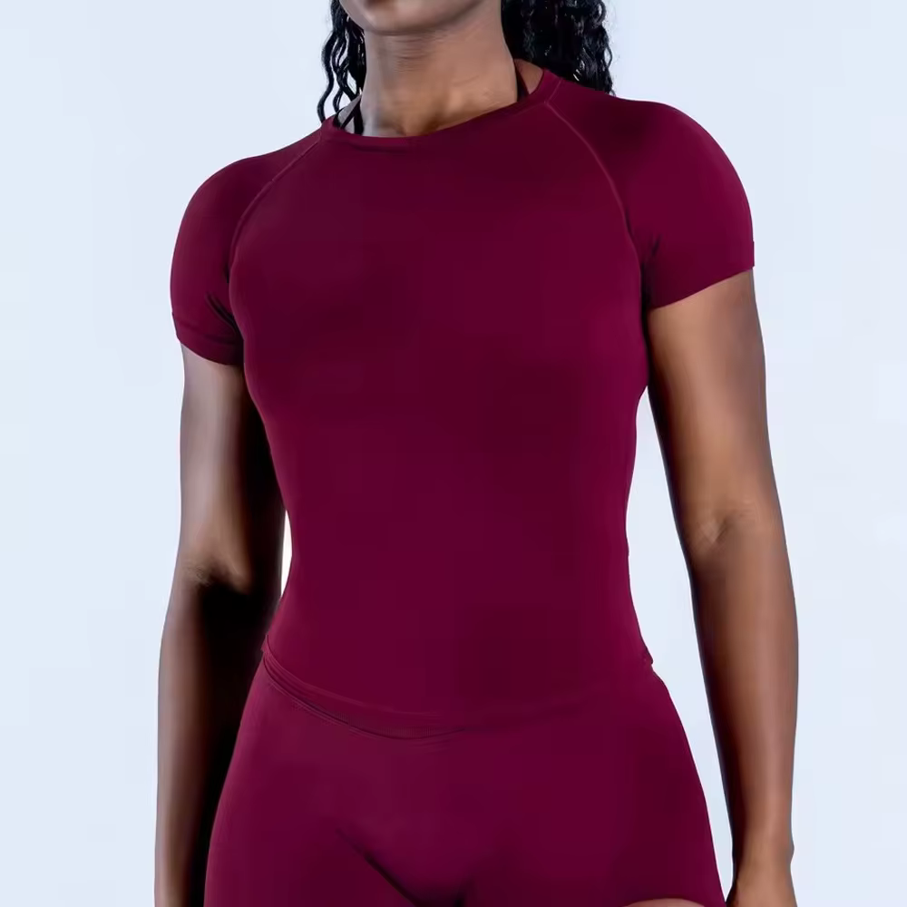 Haut de yoga sans couture pour femme, haut court de sport à manches courtes, chemises de yoga légère