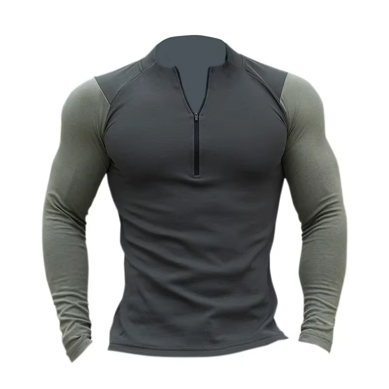 Hommes Compression course Sport T-shirt athlétique serré à manches longues sweat formation Jogging v