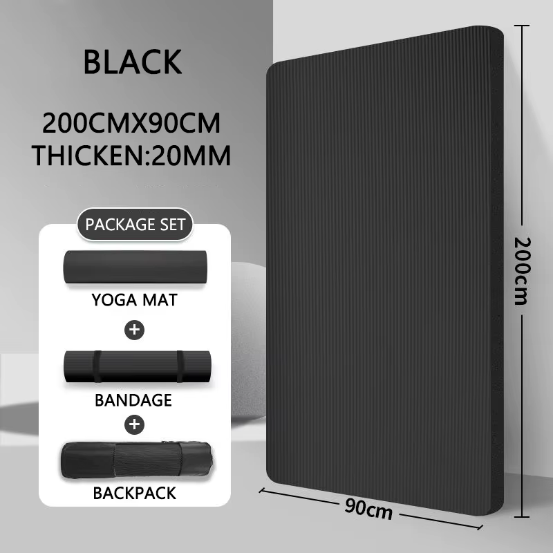 Tapis de yoga NBR épais de 20 mm, 200x90 cm, avec sangle et sac de rangement, tapis d'entraînement d