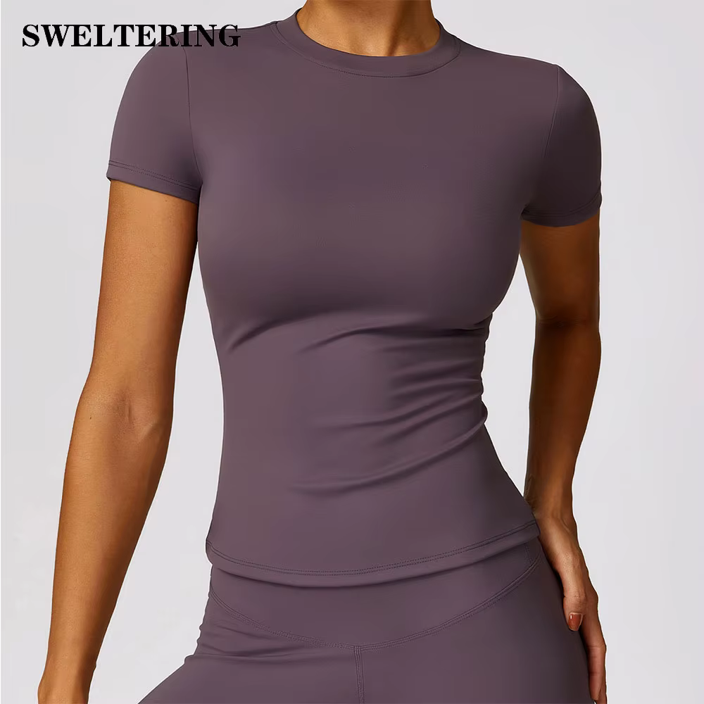 Femmes Sexy haut de Yoga sans couture Sport t-shirts vêtements de Fitness à manches courtes chemise 