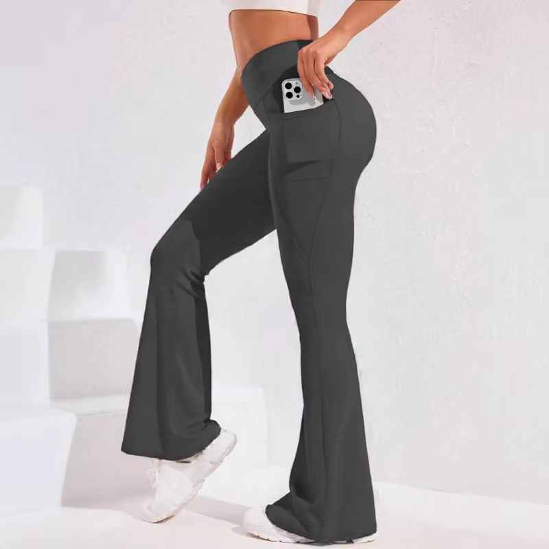  Pantalon de Yoga taille haute évasé pour femmes, avec poche, Push-Up, collants de course, jambes