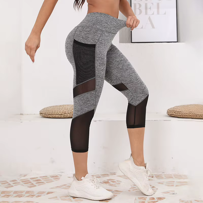 TUNIControl-Pantalon de yoga taille haute en maille pour femme, capri d'entraînement avec poches