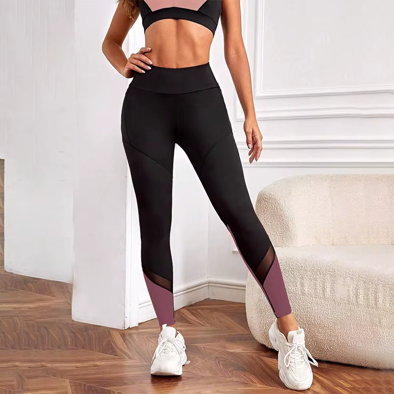 TUNIControl-Pantalon de yoga taille haute avec poches pour femme, leggings d'entraînement, Turnblock
