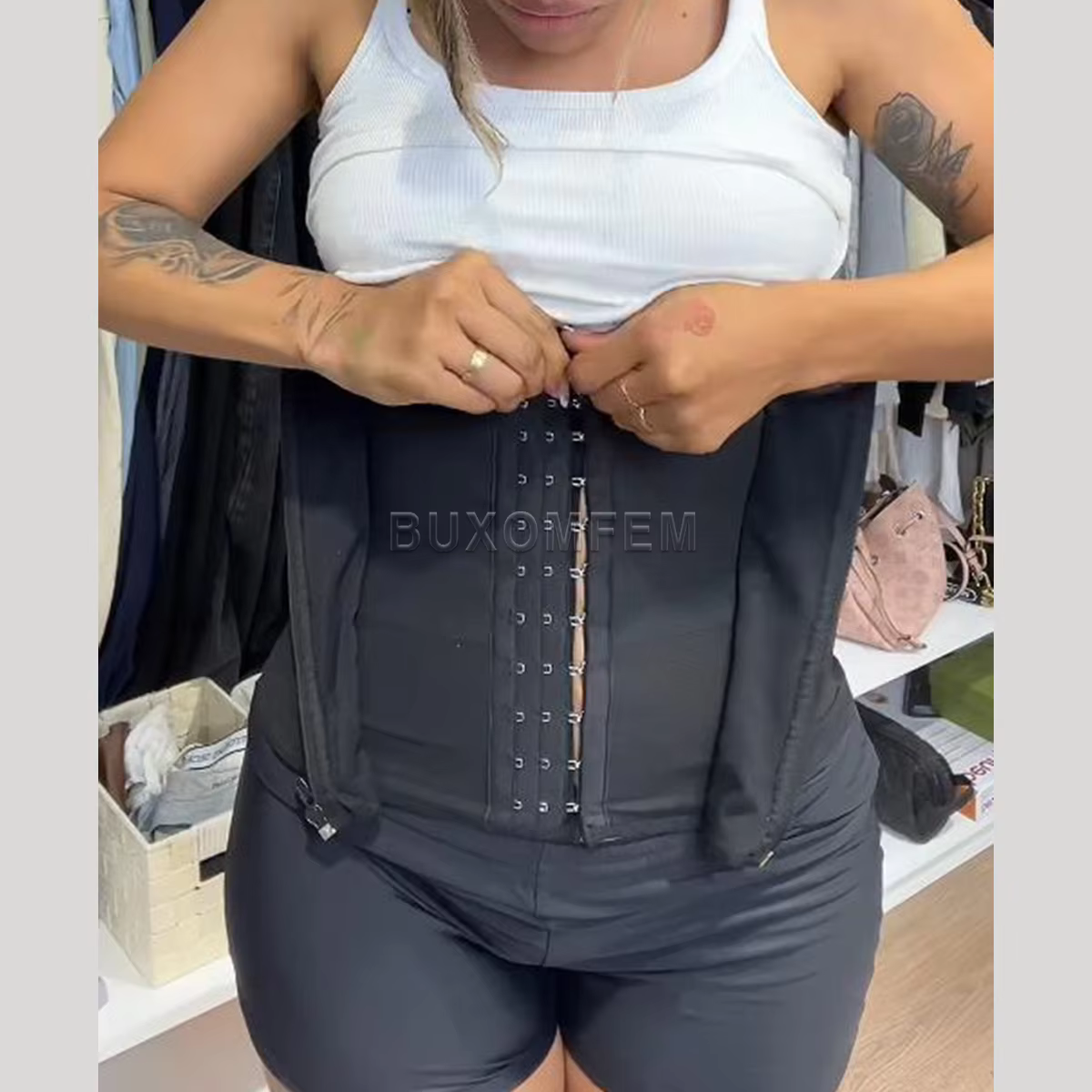 Gaines colombiennes réglables en forme élastique, serre-taille compressé 402 avec yeux à crochet, en