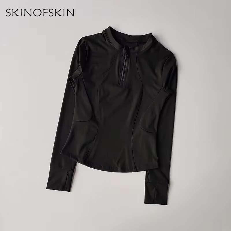 Haut de Fitness pour femmes, demi-fermeture éclair élastique, amincissant, séchage rapide, T-shirt d