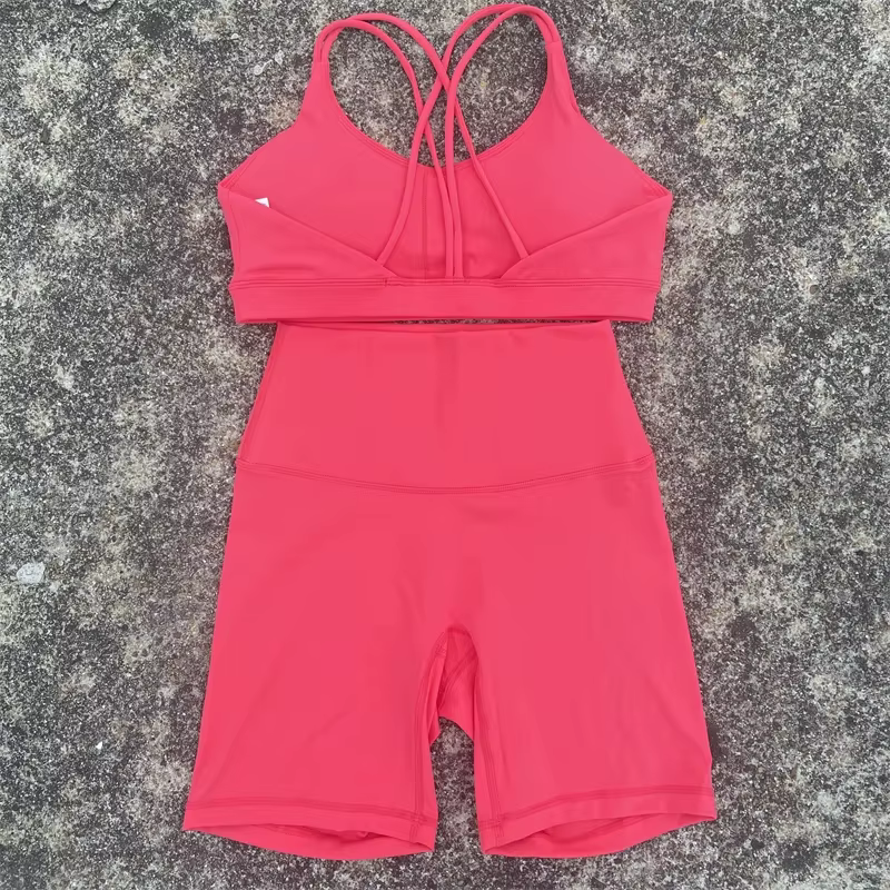 Ensemble de cyclisme court de Yoga pour femmes, couleur unie, doux, dos croisé, soutien-gorge + Legg