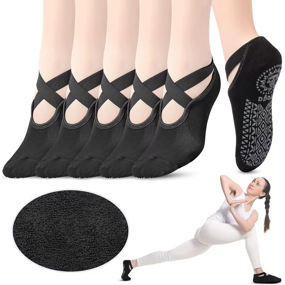 6 paires de chaussettes de Yoga pour femmes chaussettes de Barre antidérapantes avec sangles chausse