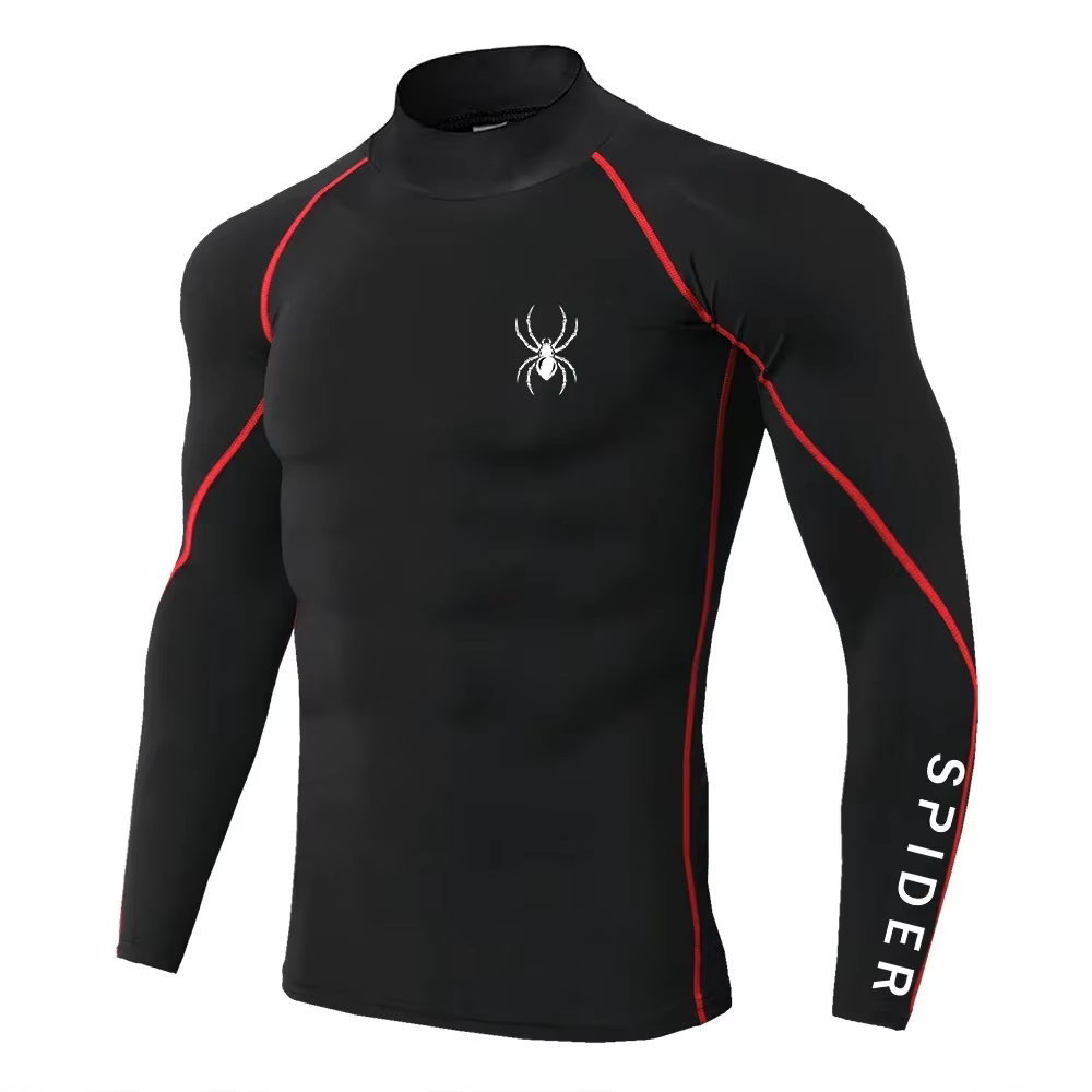 T-shirts de course à manches longues pour hommes, chemises de Sport à Compression, impression araign