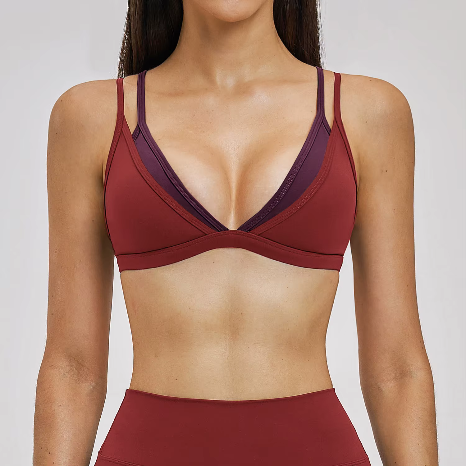 Soutien-gorge de sport Ningyu pour femme, dos nu, effet deux pièces, couleurs contrastées, sous-vête
