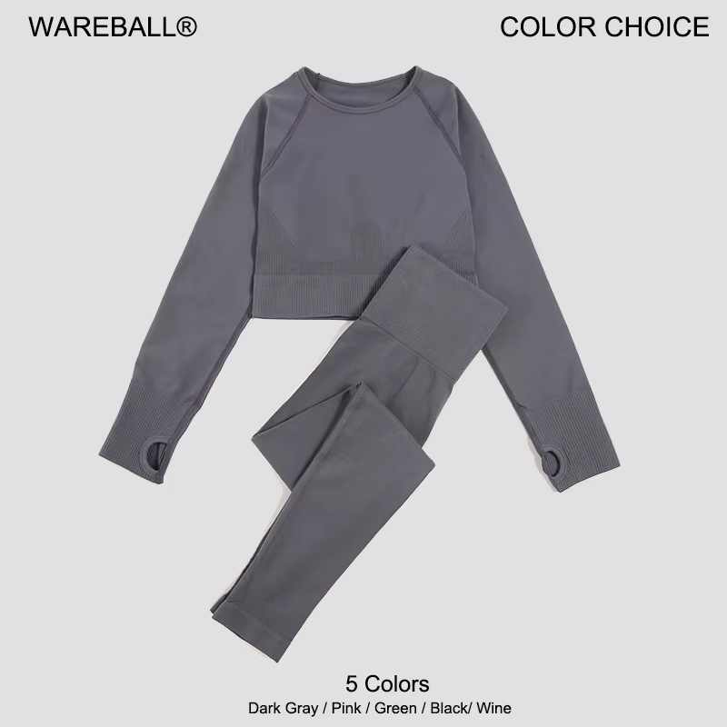 WAREBALL-Leggings de yoga imbibés sans couture pour femme, haut court à manches longues, pantalon de