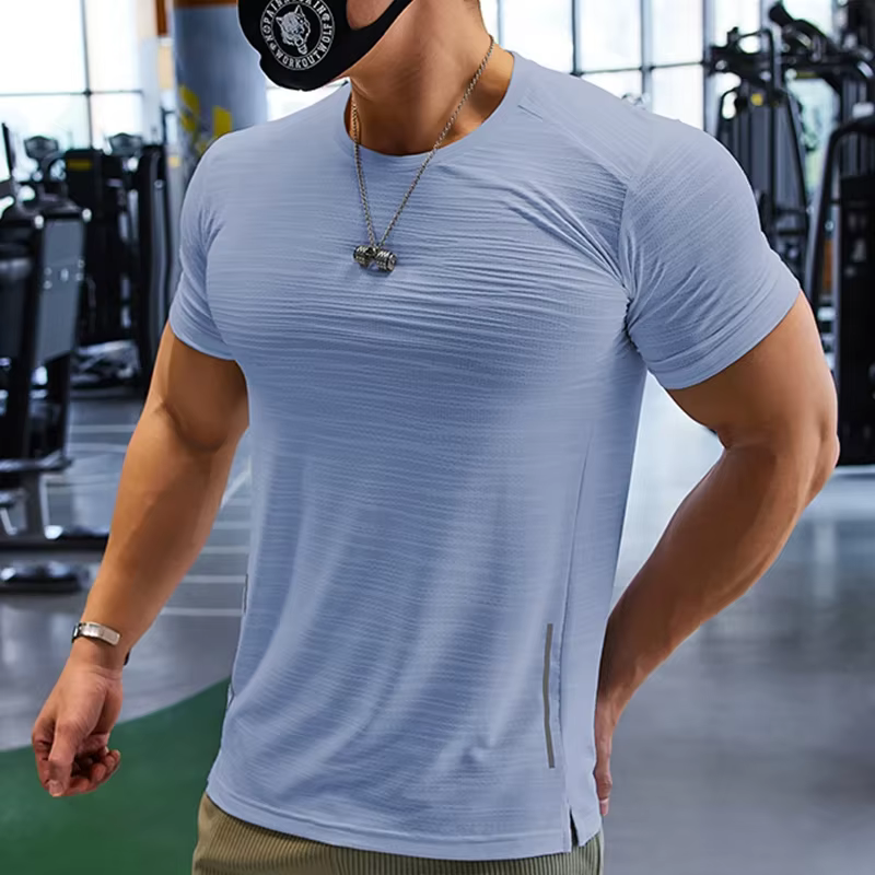 Entraînement musculaire Compression T-shirt homme course coupe sèche T-shirt couleur unie grande tai