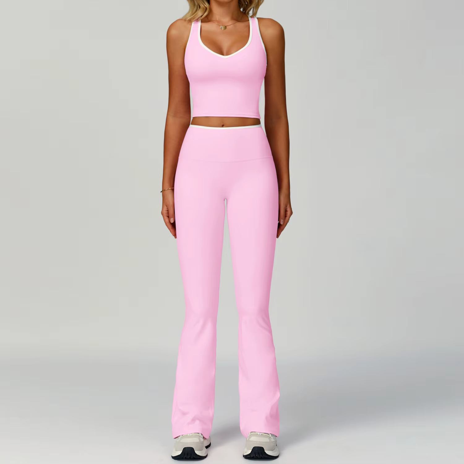 Ensemble de Yoga 2 pièces pour femmes, vêtements de sport, bloc de couleurs, combinaisons de sport,