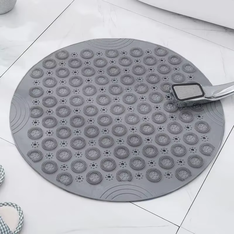 Tapis de salle de bain rond antidérapant en PVC, avec trou de vidange, tapis de bain en Silicone, co