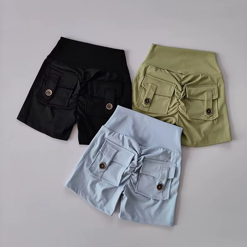 Shorts de yoga taille haute avec poches pour femmes, collants push-up, shorts de course, shorts de f
